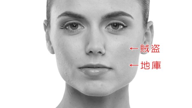 女性の顔 頬の位置